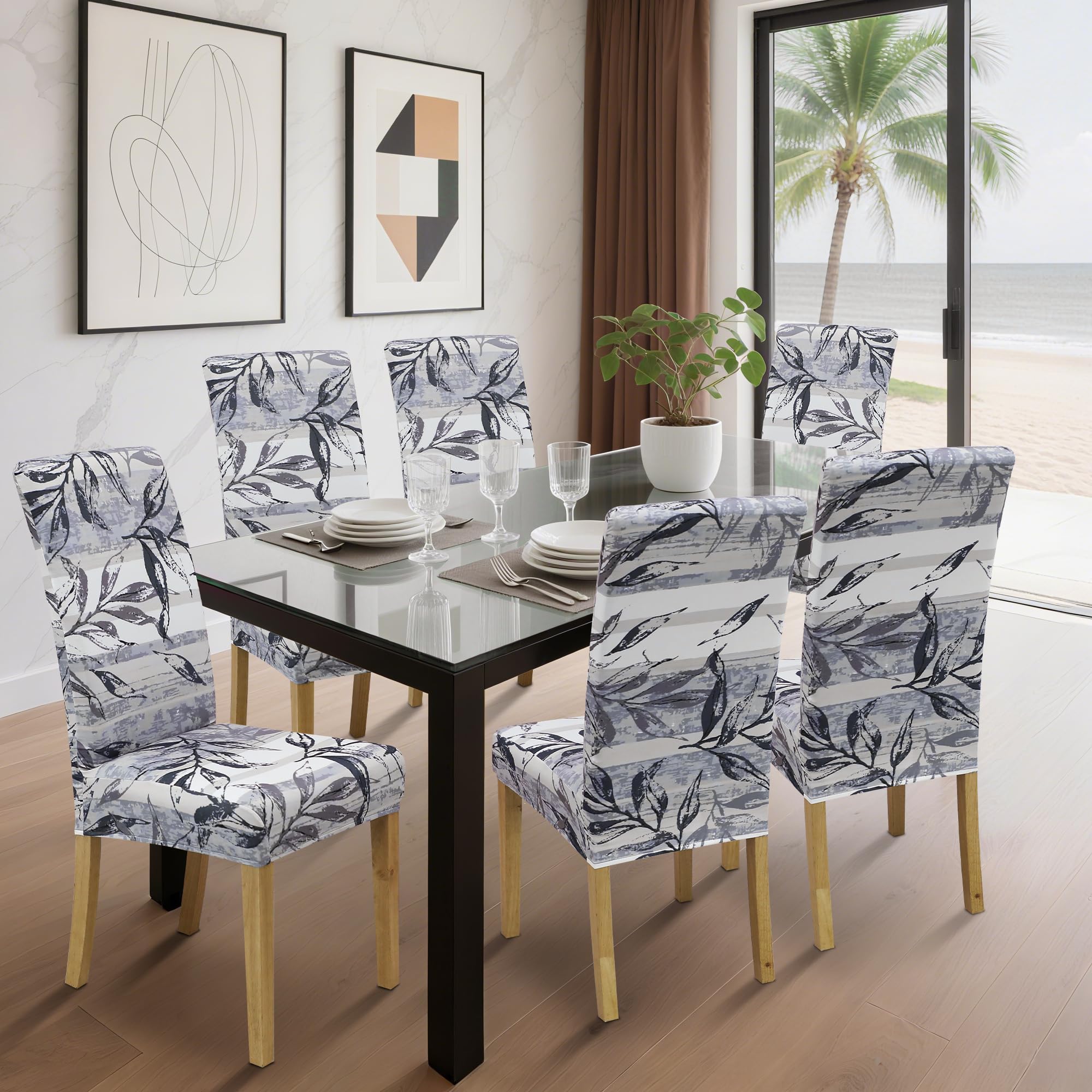 coprisedia con schienale、coprisedia elasticizzati、coprisedie antigraffio gatto、copri sedia da ufficio (set da 2/4/6 pezzi con schienale) per salotti, cucine, feste e hotel. (6, Foglia grigia 3)