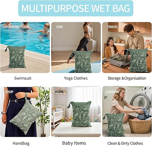 Miniatura 6 de 2 bolsas húmedas impermeables, reutilizables, para artículos húmedos y secos, con dos bolsillos con cremallera, para viajes, playa, piscina