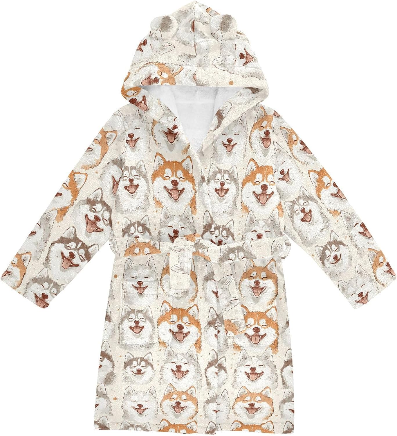 senya Dog Paw Print Happy Toddler Hooded Bathrobe Kids Soft Plush Bath Towel Robes for Boys Girls 2-12 Years