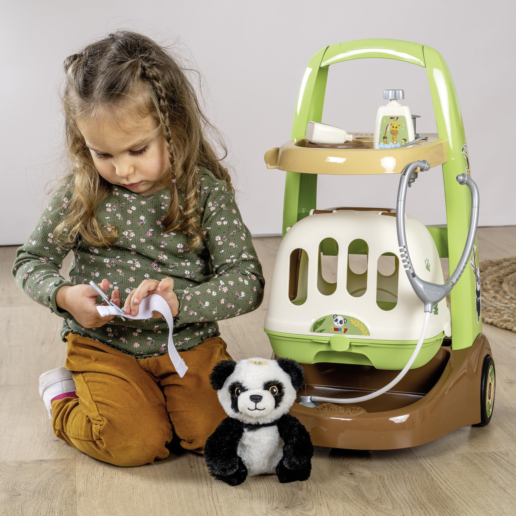 Smoby Trolley De Cuidado Animal Con Panda De Peluche Y 10 Accesorios De Veterinario – Maletín 2 En 1, A Partir De 3 Años