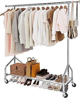 Whitmor Heavy Duty Adjustable Garment Rack-Rolling Clothes Organizer, Black and Chrome