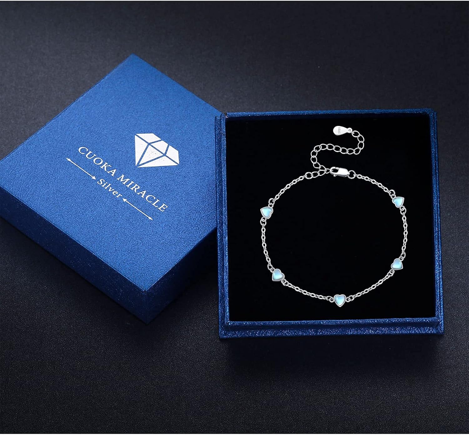 Cuoka Moonstone Bracelets 925 Sterling Silver Rainbow Round Moonstone Bracelet Moonstone Jewellery for Women Girlfriend Mom (Round, Silver)
