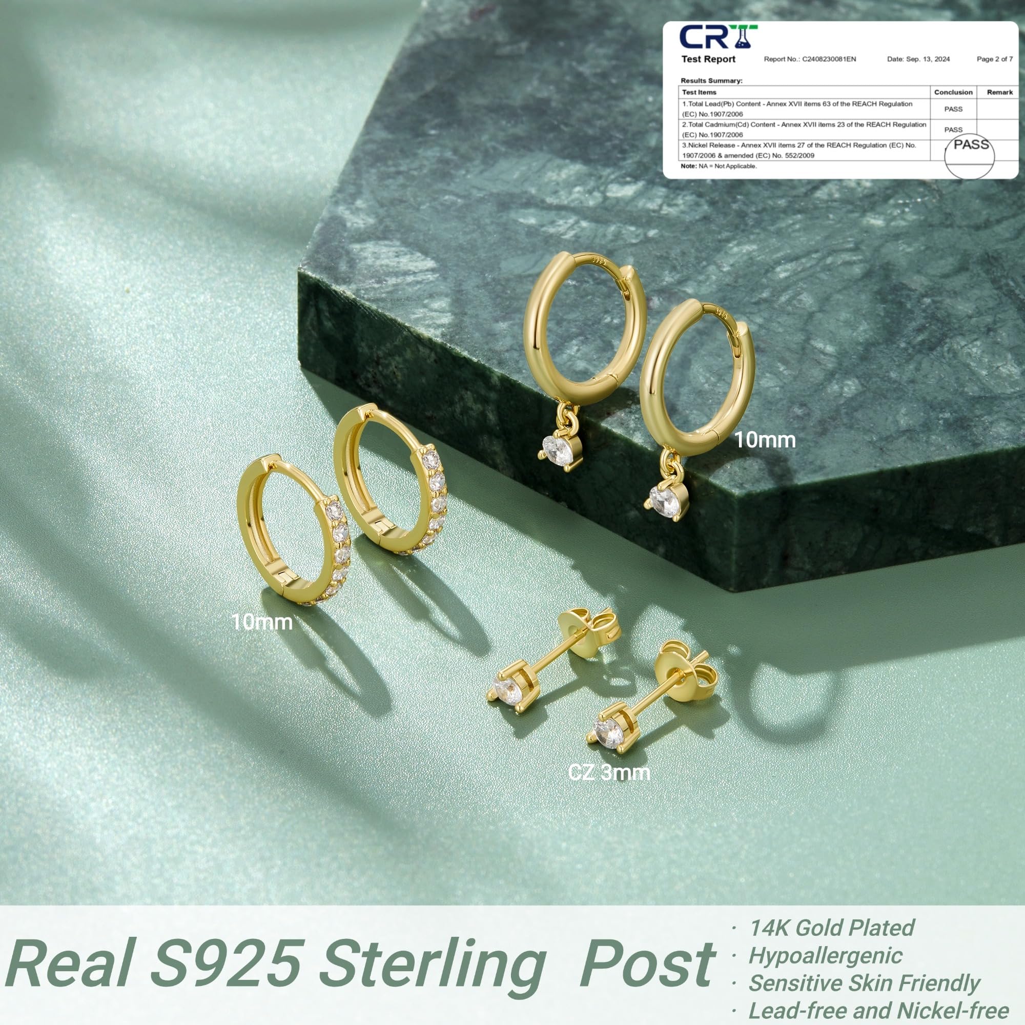 MACACHII Orecchini Donna Argento 925 Placcati Oro 14K - Orecchini a Lobo, Cerchio, Helix - Anallergici, Idee Regalo Gioielli per Piercing Multipli（Set 3 Paia）