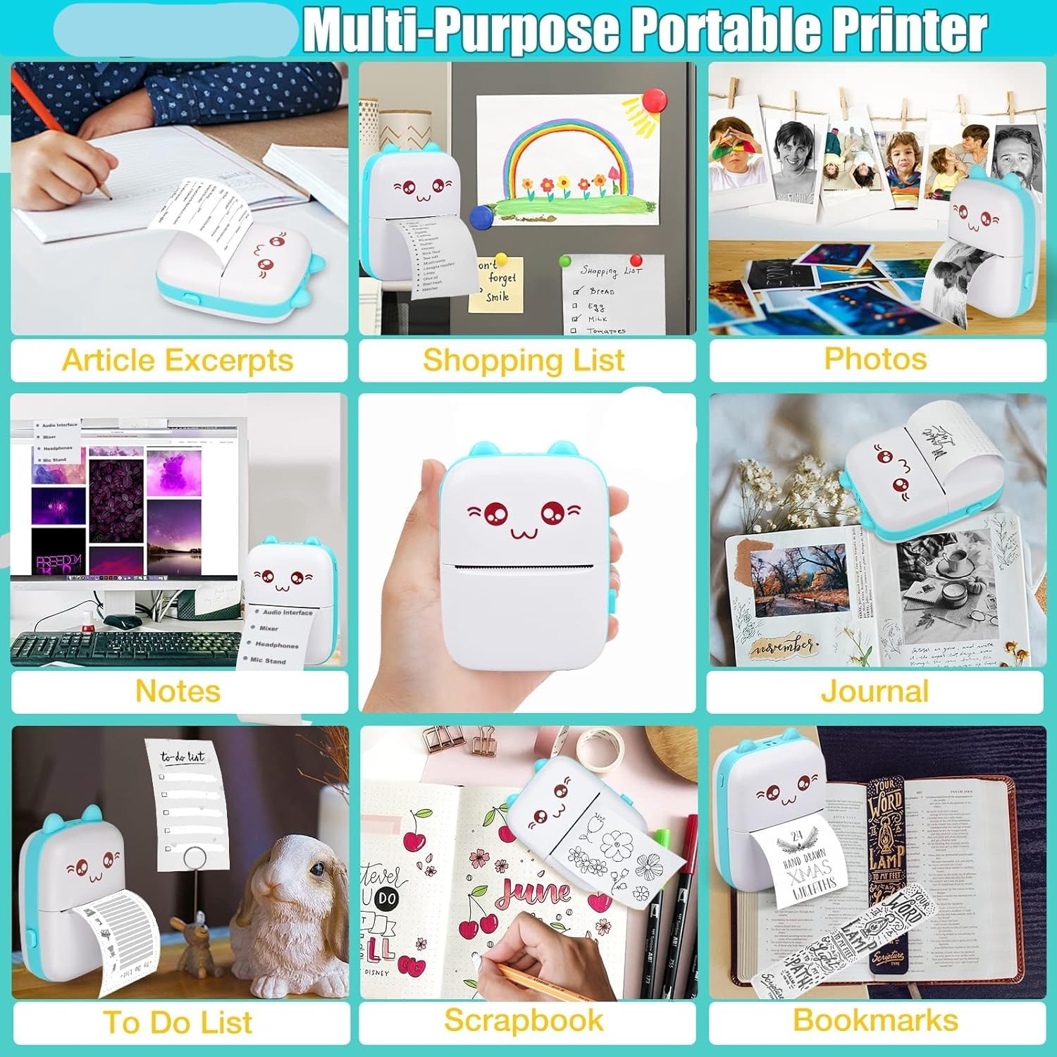 SHOPEE Mini Printer Portable, Pocket Thermal with 1 Rolls Paper Compatible iOS Android, Bluetooth Wireless Smart for Photo Picture Office Receipt QR Code Label List Note Inkless Printing 1