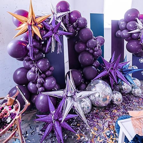 Miniatura 6 de PartyWoo Globos morados metálicos, 130 globos de estrella de 22 pulgadas y globos morados de diferentes tamaños, paquete de 18 pulgadas, 12