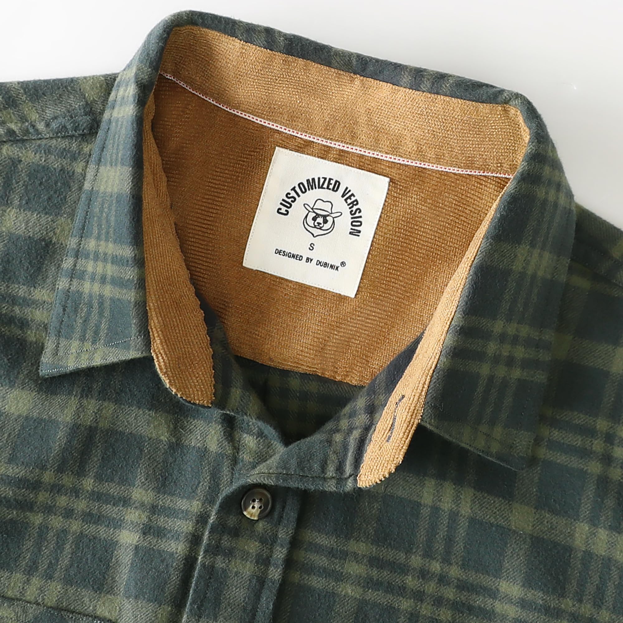 Dubinik® 6 oz Camisa Franela Hombre Manga Larga 100% Algodón Casual Botones Camisa a Cuadros con Bolsillo