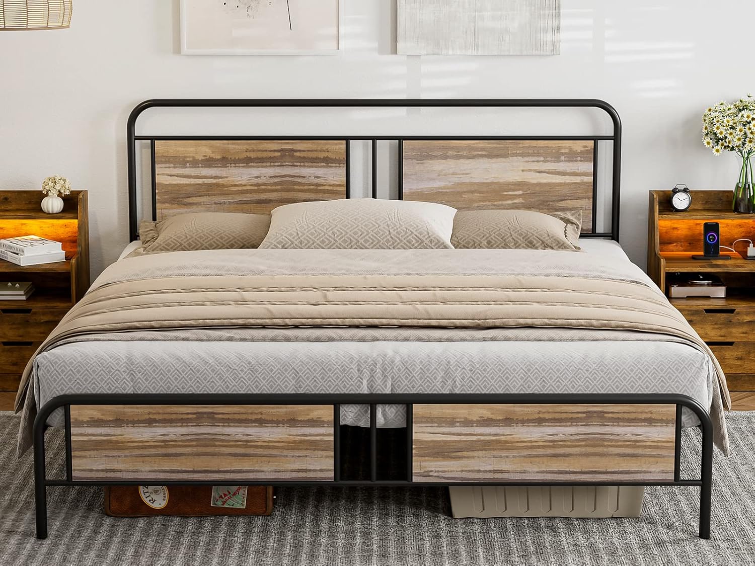 AOVSA California King Bed Frames with Headboard & Footboard