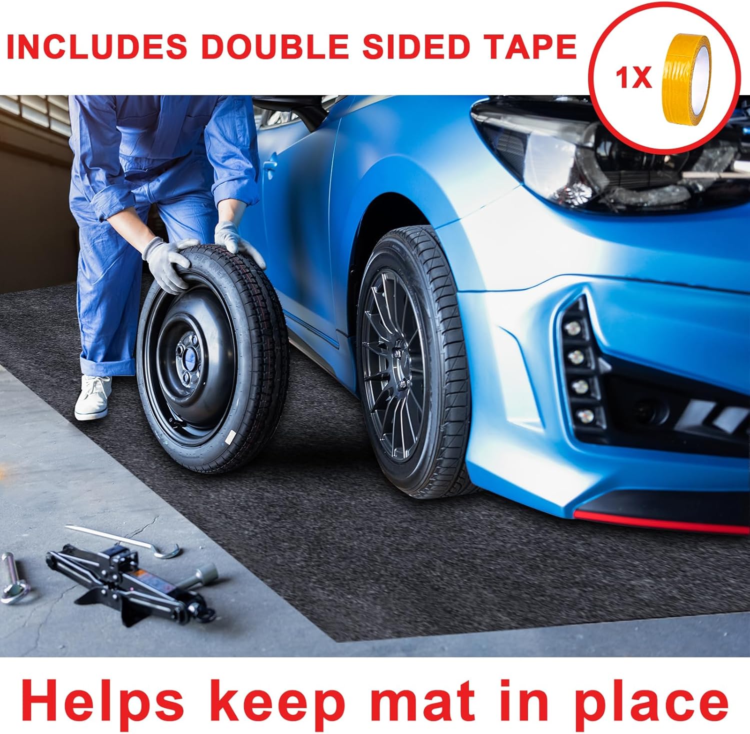 17 X 7.9 Ft Garage Floor Mat,Oil Spill Mat,Oil Absorbent Pads,Rubber Mat Garage Floor,Reusable, Waterproof Backing Come with Double Sided Tape - Image 3