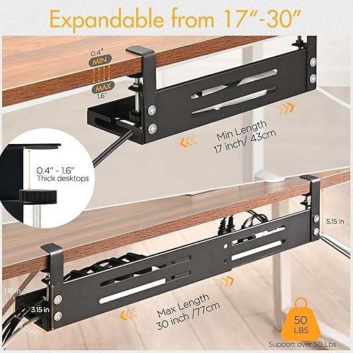 Miniatura 2 de Bandeja de organización de cables para debajo del escritorio, organizador de cables retráctil de 17 a 30 pulgadas para mesa, cesta de alambre de
