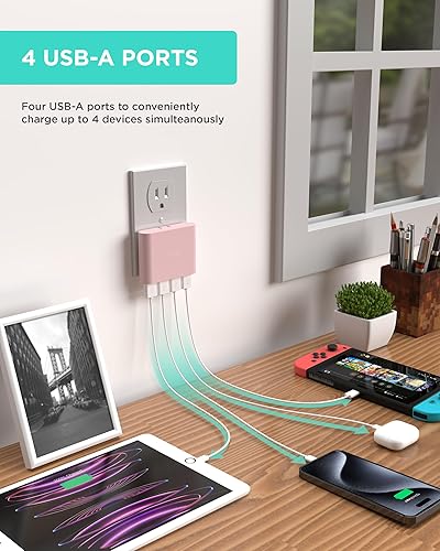 Miniatura 2 de Cargador iHome AC Pro, 5.4 amperios, 4 puertos USB, para pared o viaje, enchufe plano plegable para iPhone 11, 11 Pro, 11 Pro Max, Xs, Xs Max, XR,
