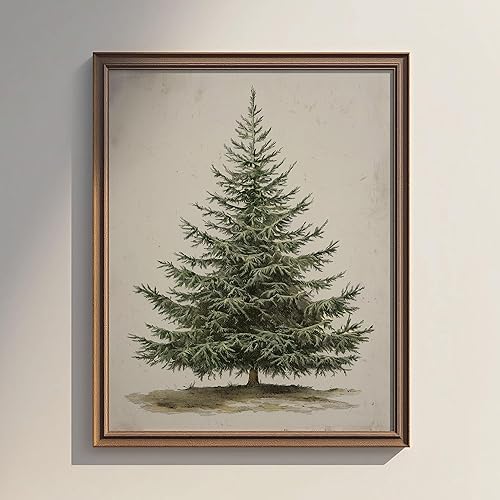 Miniatura 4 de Generic Impresión vintage de árbol de Navidad, 11 x 14 pulgadas sin marco, oscuro, acabado mate, estilo botánico rústico, perfecto para sala de