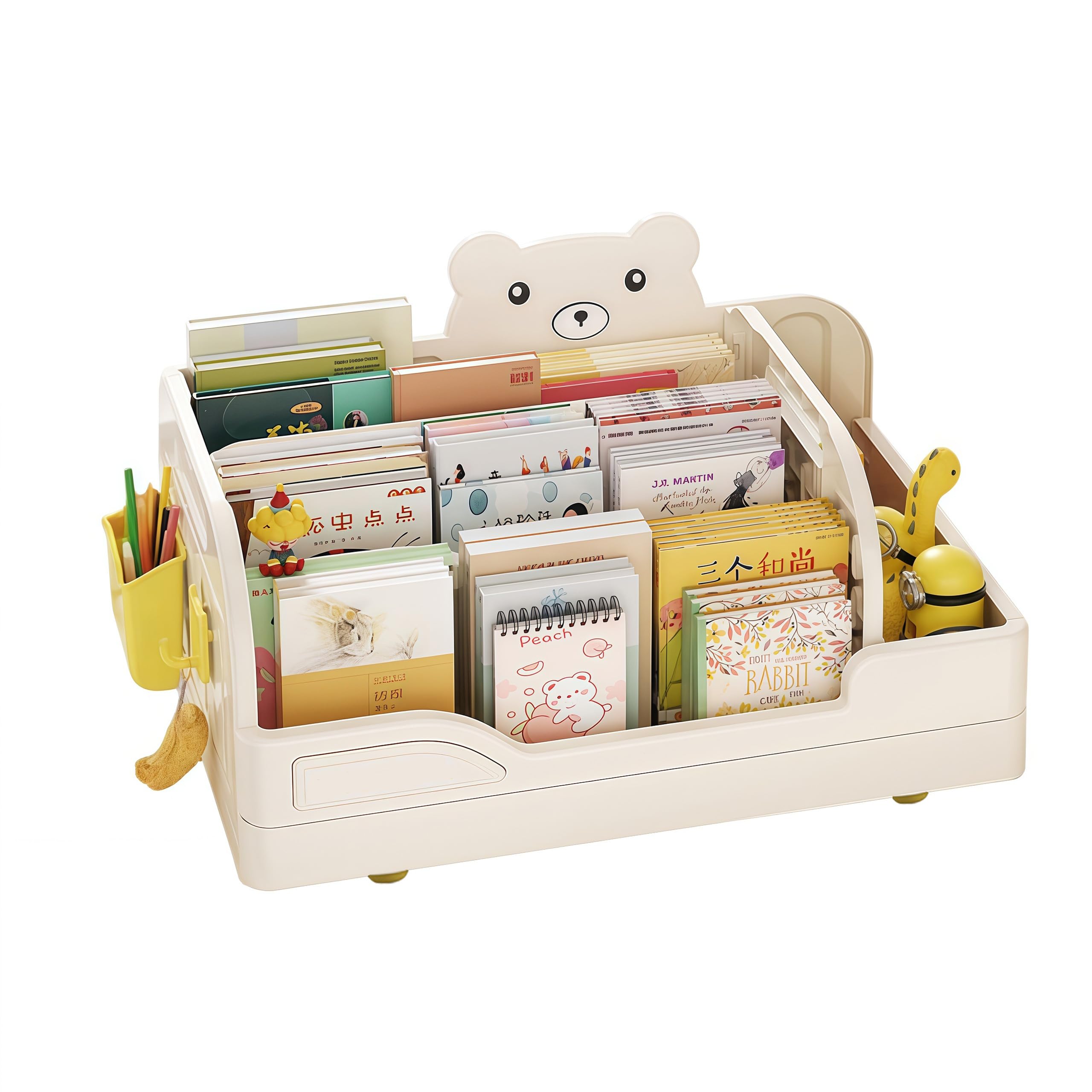 Hggzeg 3 Tier Kids Bookshelf, Montessori Toddler Bookcase with 2 Detachable Dividers, Children Book Rack and Toy Organizer, for Playroom, Bedroom, Nursery, Classroom (White)