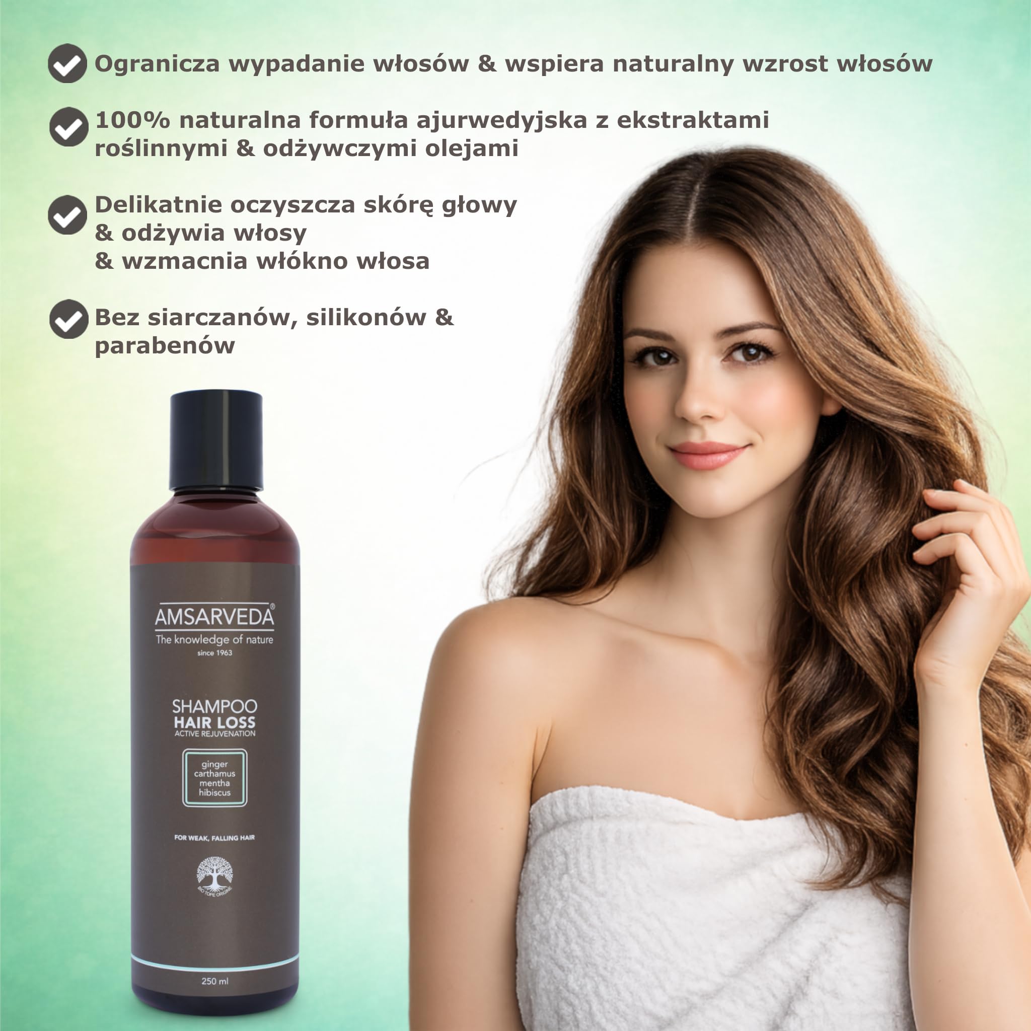 Amsarveda Hair Loss Active Rejuvenation Shampoo- 100% Naturalny, Ajurwedyjski, Głębokie Oczyszczanie, Odżywianie, Bez Parabenów i Sulphate 250ml