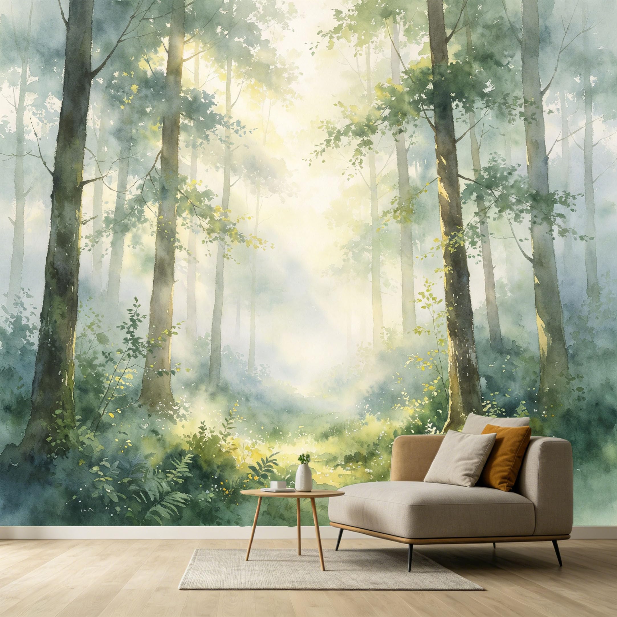 Custom Size Wall Murals Misty Forest Botanical Watercolor Sunlight Tree Canopy SelfAdhesive Wall Fabric Removable Large Wallpaper for Photo Living Room