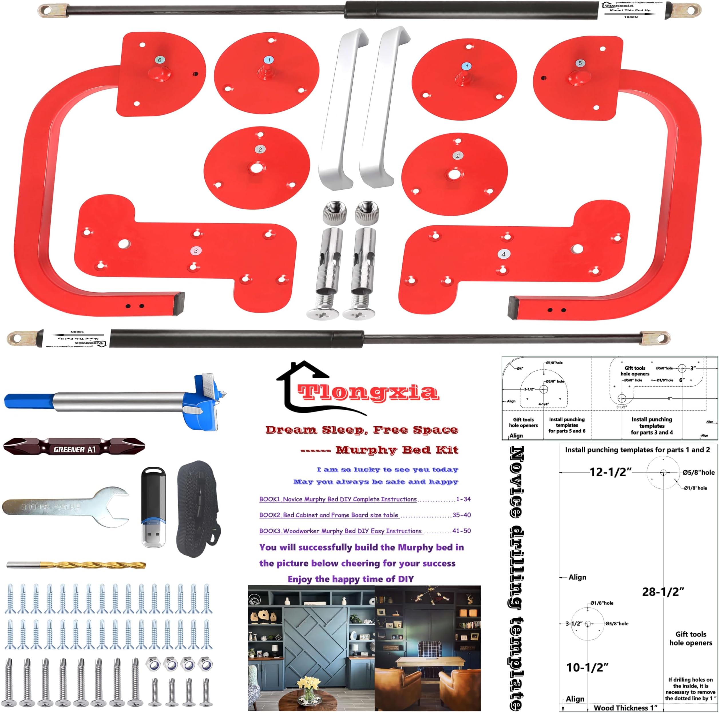 Vertical Twin XL Murphy Bed Kit DIY Hardware with Gas Bumper Spring Frame Mattress Semi Automatic Foldable Cabinet Bed for Closet Bedroom Study Easy Installation