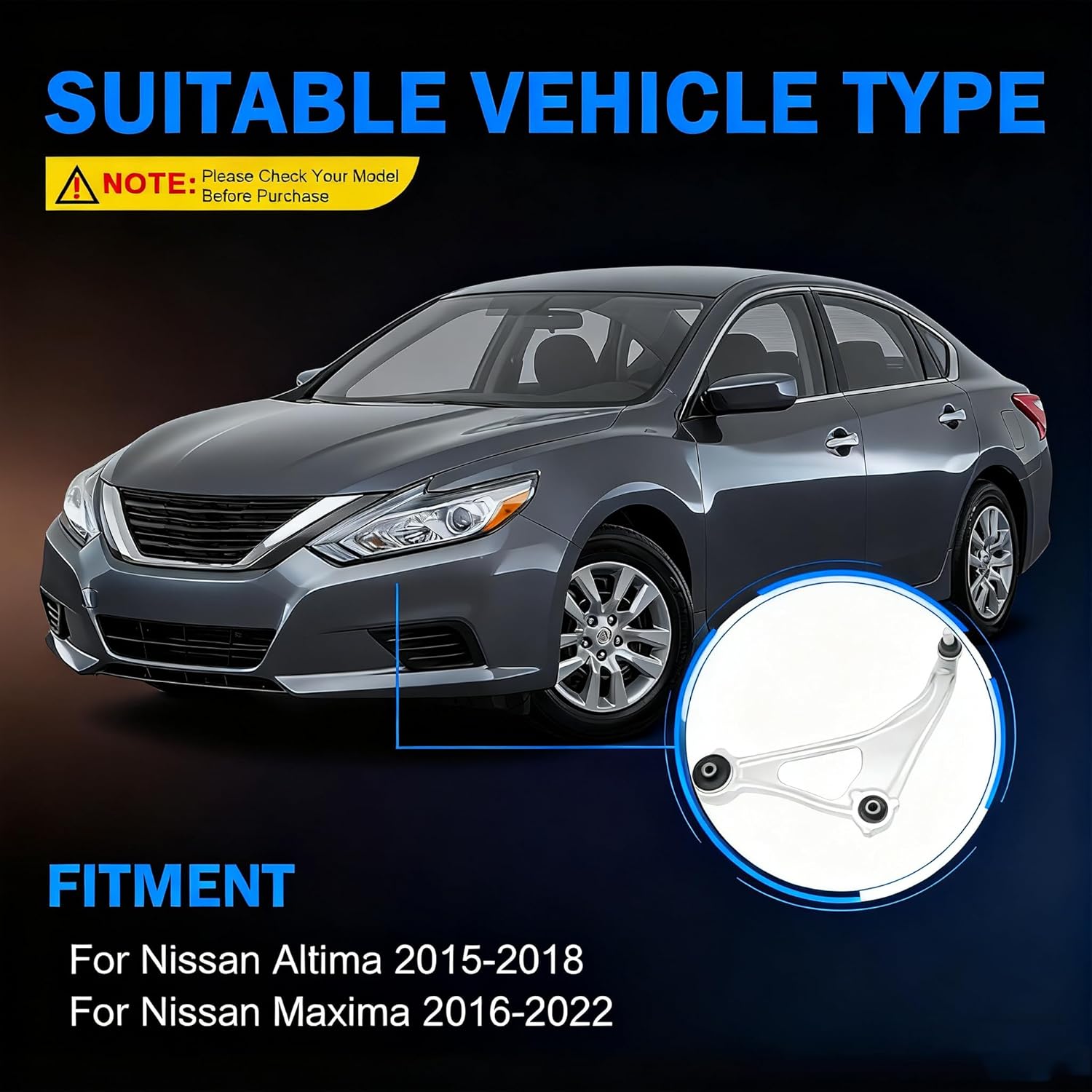 Front Lower Control Arm w/Ball Joint,Sway Bar Link,Outer & Inner Tie Rod End Compatible with 2015-2018 Nissan Altima, 2016-2023 Nissan Maxima