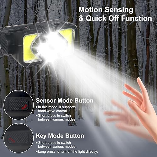 Miniatura 3 de Linterna de faro delantero, 1500 lúmenes, linterna LED brillante recargable con luz blanca y roja, lámpara frontal con sensor de movimiento,