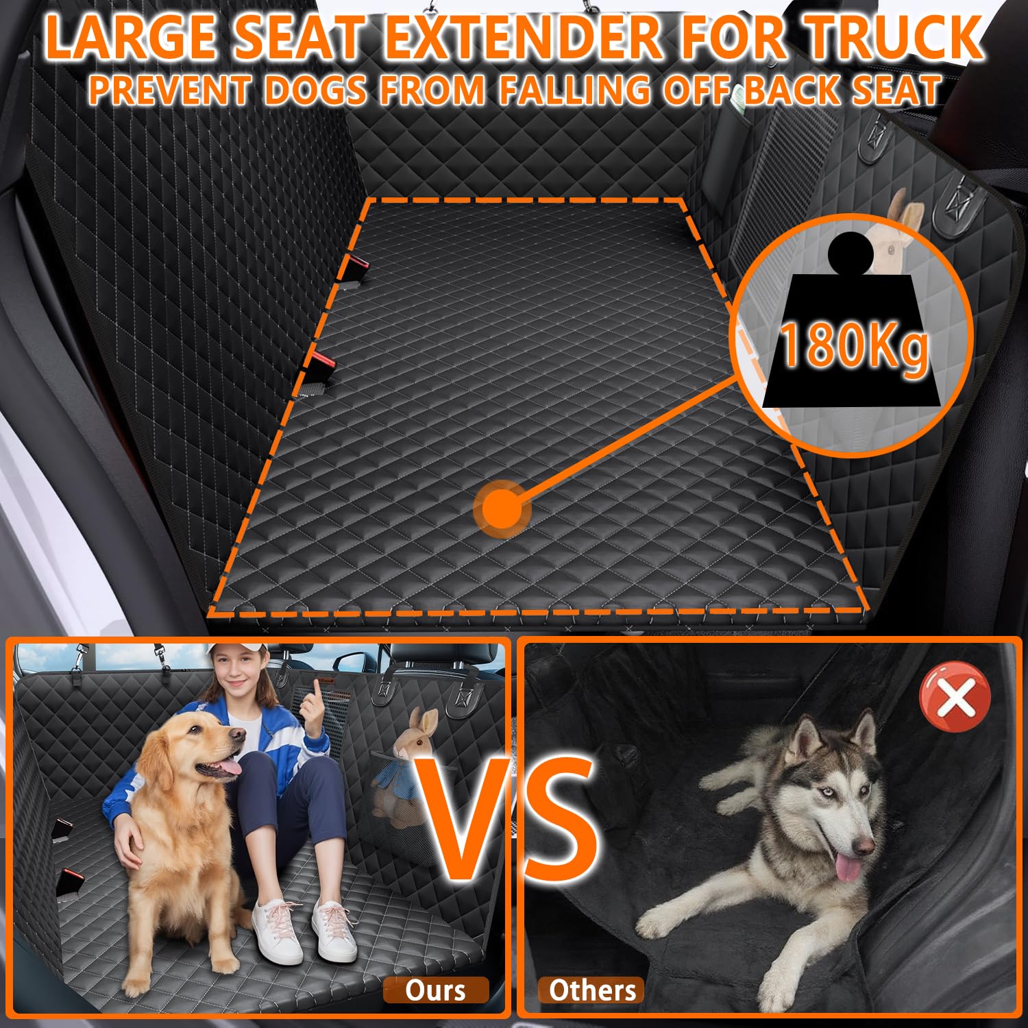 Alfheim Estensore Sedile Posteriore Cane 180Kg, Coprisedile Auto Cani Impermeabile Antiscivolo con Fondo Rigido, Amaca XL Antigraffio Letto Viaggio Cane per Auto SUV Camion, Facile da Pulire