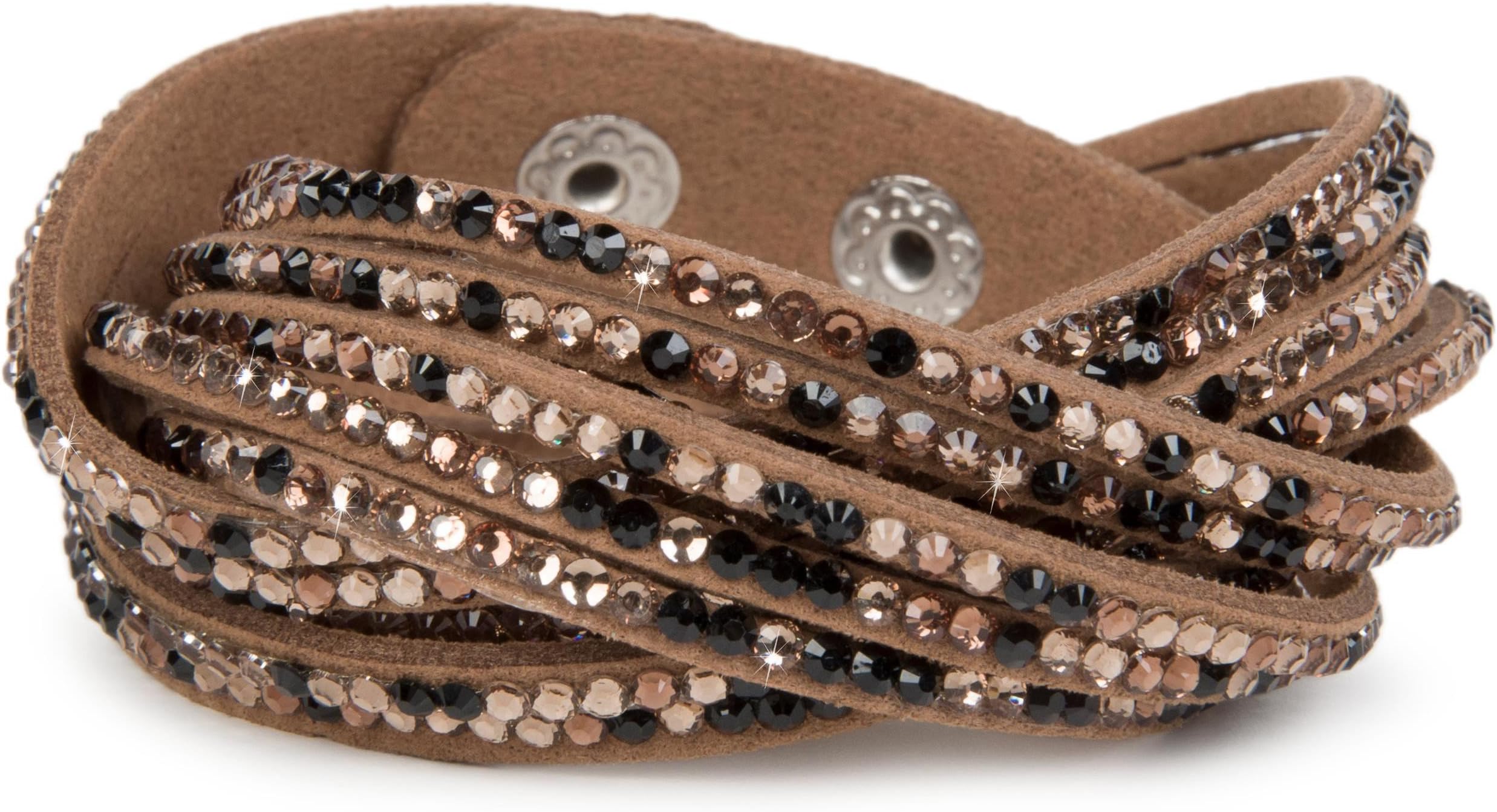 Soft and Elegant Rhinestone wrab Bracelet, Wristband, 6x1-row, Women Jewelry 05040005, Colour:Brown/Colorful