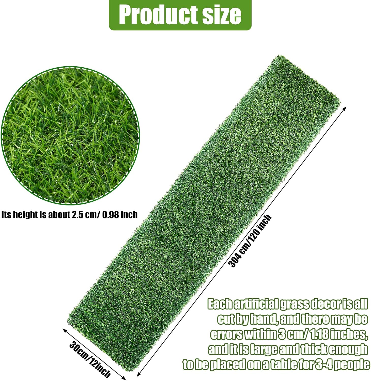 2 Pcs 12 x 120 Inch Grass Table Runner Artificial Turf Table Runner Synthetic Grass Tabletop Decor Green Rug Placemats Liner for Parties Wedding Banquet Faux Moss Decor