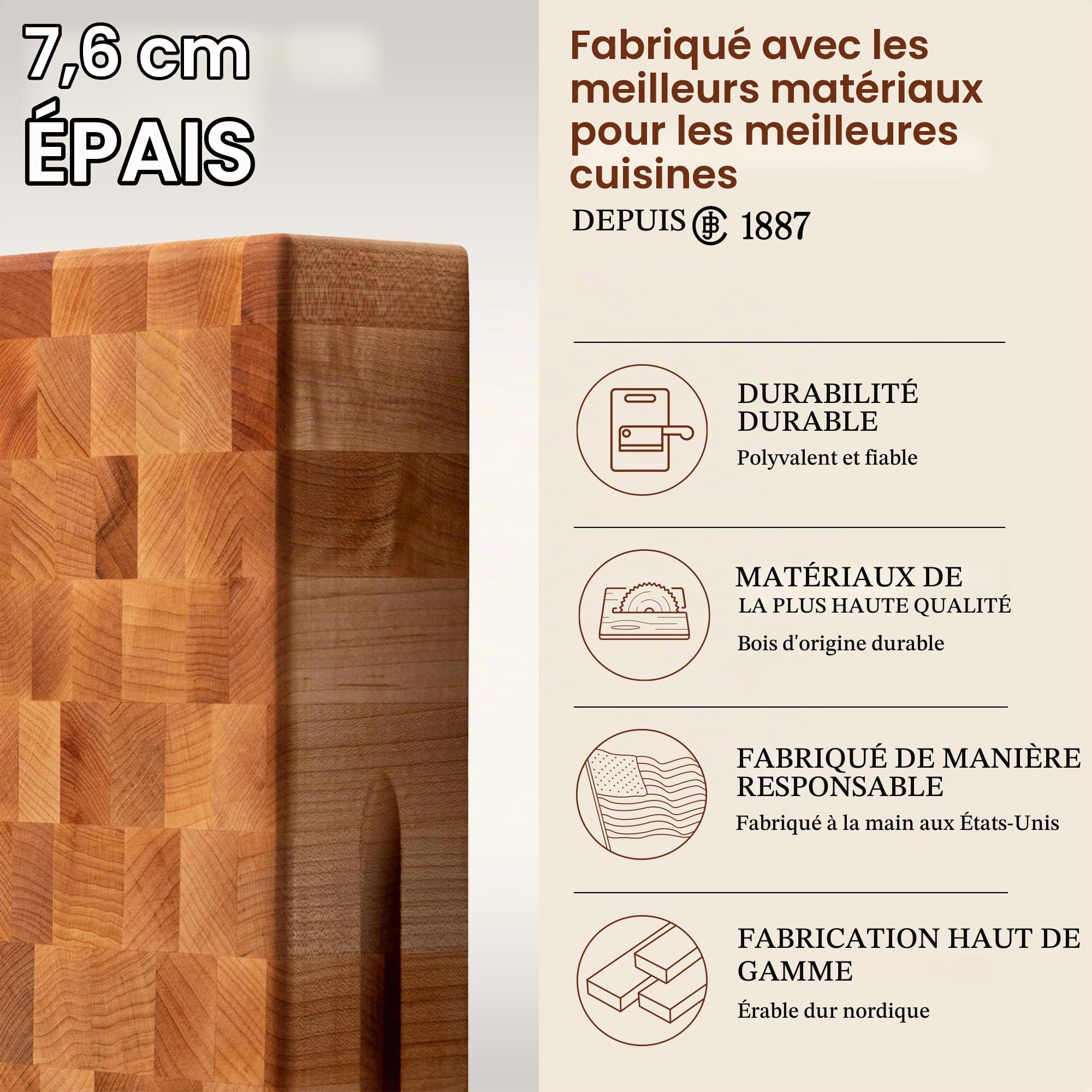 Boos Block Professional Butcher Block - 46 x 46 x 3 cm | End Wood Board - Kitchen Block - North American Maple Board