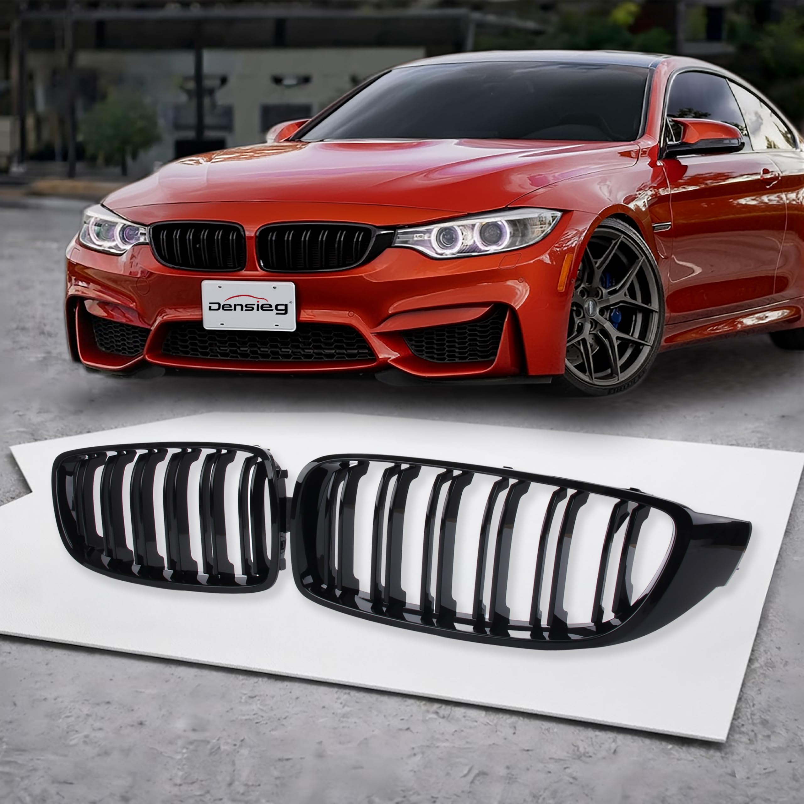 Podwójny grill nerkowy F32, błyszczący, czarny, kompatybilny z BMW serii 4 F32 F33 F36 Coupe Cabrio M4 F80 M3 2013-2017, kratka ozdobna, grill sportowy