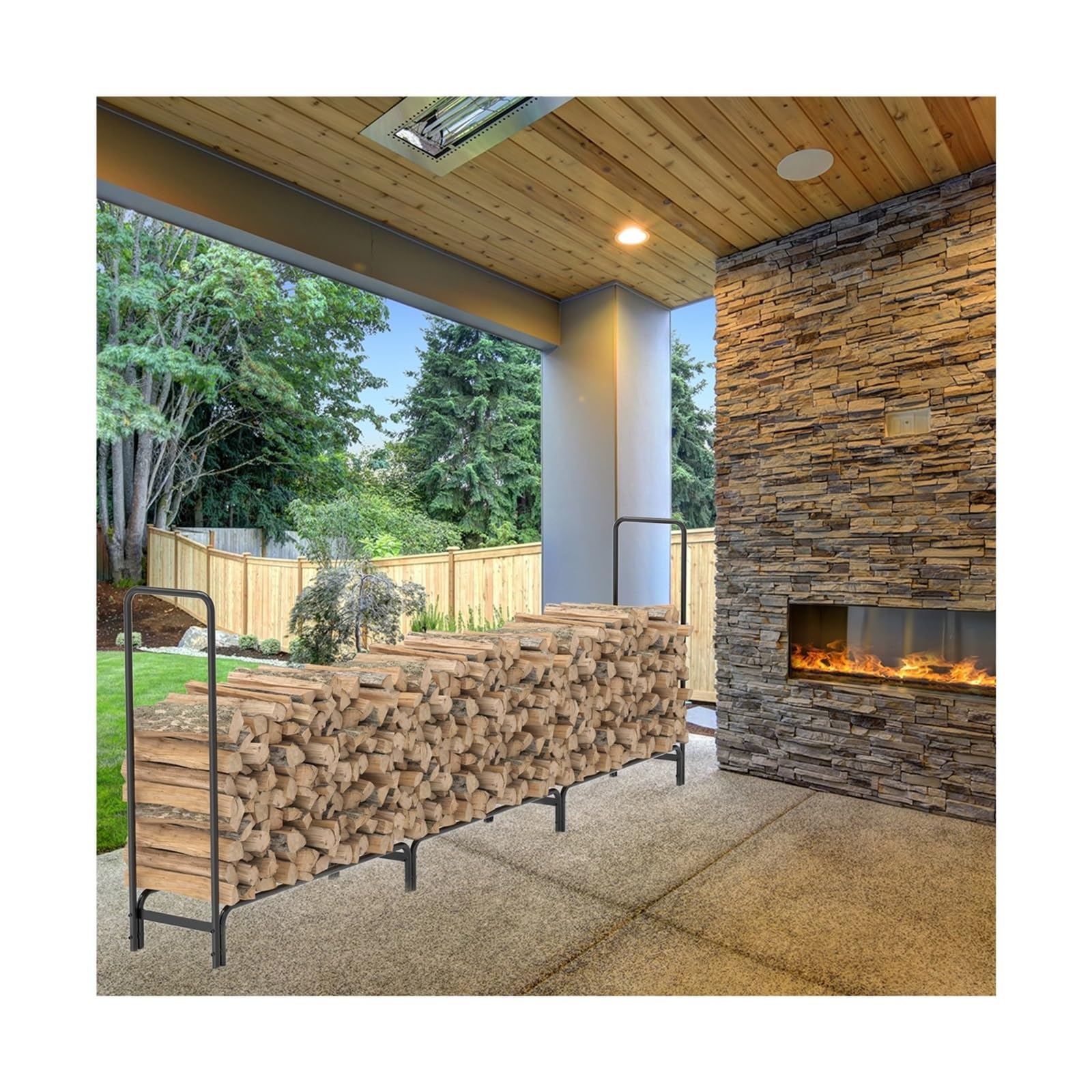 Portalegna Da Esterno Deposito di tronchi di legno in metallo resistente | Supporto for legna da ardere da giardino esterno impilabile, lungo 12 piedi