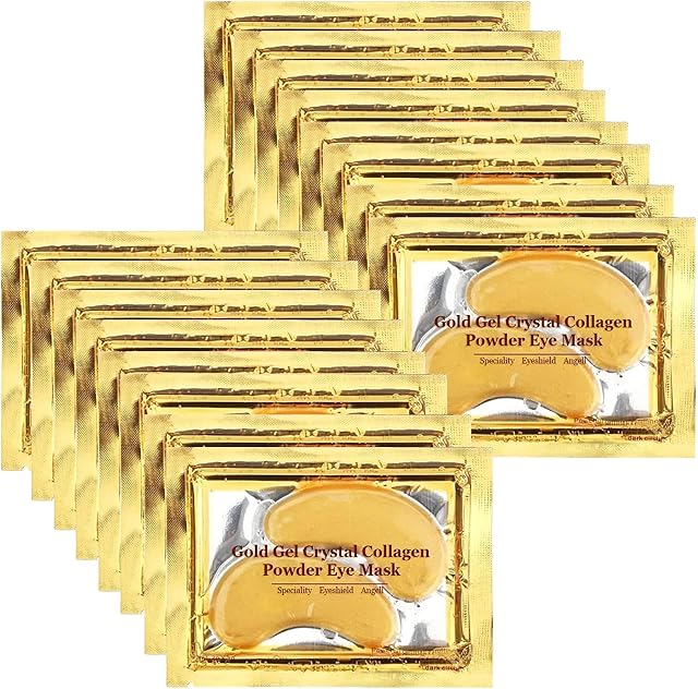24K Gold Eye Mask, Jiasoval 16 Pairs Under Eye Patches Skin Treatment Mask, Crystal Collagen Under Eye Mask for Reducing Dark Circles, Moisturizing, Puffiness and Eye Bags, Anti-Wrinkle, Hydrating
