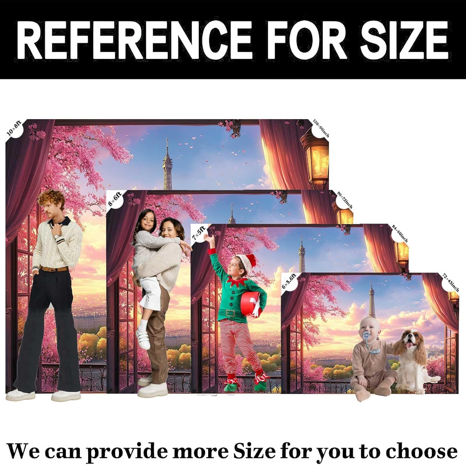 10 x 8 ft Eiffel Tower Background Polyester Spring French Paris City Landscape Backdrop, Pink Cherry Blossom Banner Aerial Balcony Scene Tea Party Photo Shoot Props