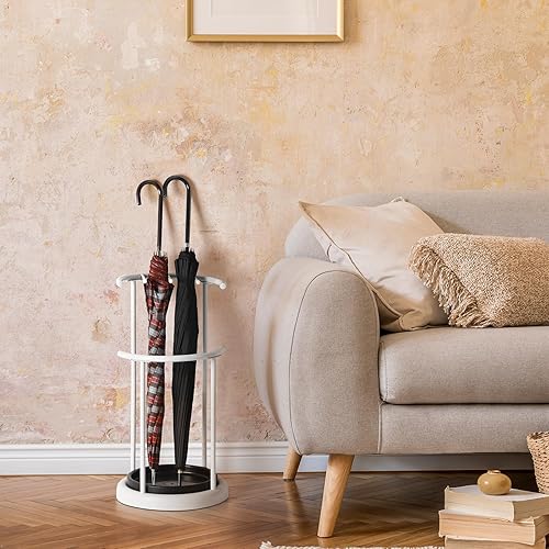 Miniatura 8 de ETELI Soporte de paraguas para entrada, soporte de metal de pie para paraguas decorativo para interiores, estante de almacenamiento con bandeja de
