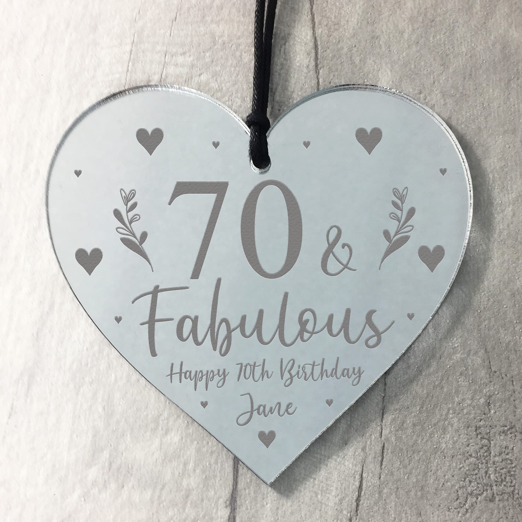 RED OCEAN 70th Birthday Gift For Mum Sister Auntie Nan Friend Engraved Heart Personalised Floral Gift