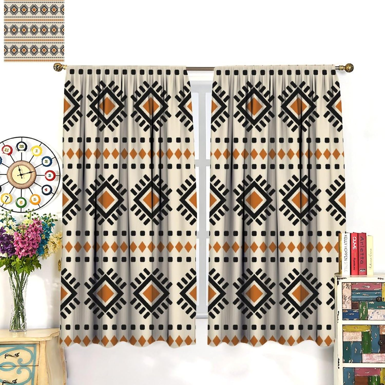 Western Tribal Curtains Boho Aztec Traditional Tribe Geometric Art Printed Blackout Window Drapes for Bedroom Kitchen Decor Fabric Set 2 Panel 42x45 Inch 80% Shading Rate