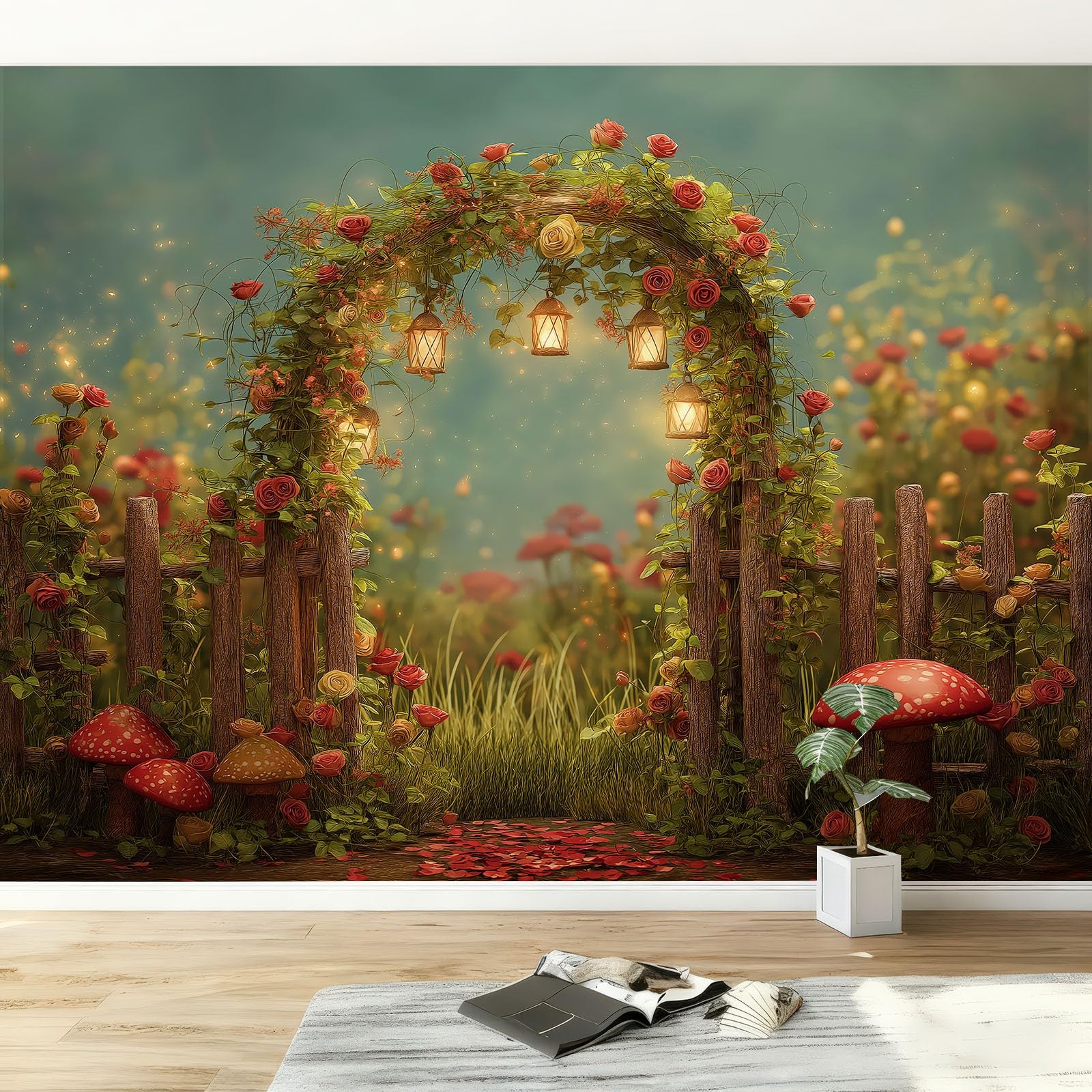 Zjawiskowa fototapeta z motywem rośliny ogrodowej, łuk, 250 x 175 cm, włóknina, wysokiej jakości, mural, ciemnozielony, sypialnia, jadalnia, kuchnia, salon, plakat dekoracyjny