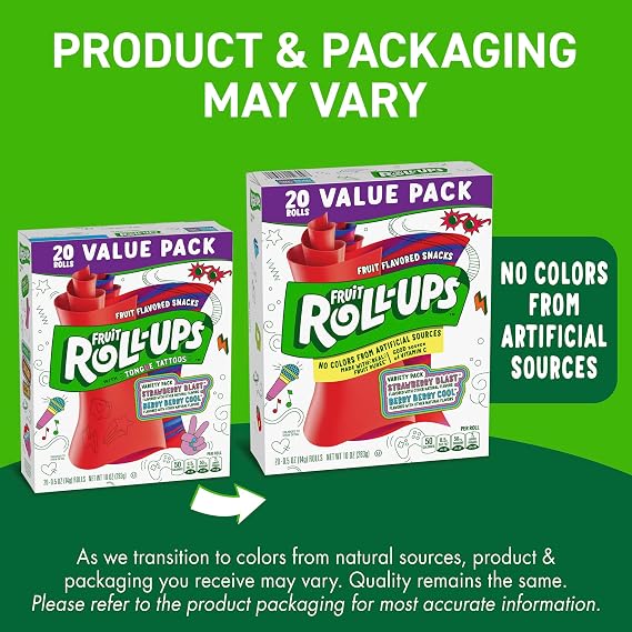 Fruit Roll-Ups Fruit Flavored Snacks, Variety Pack (Strawberry & Berry Berry Cool), 20-Count Rolls (Pack of 6)