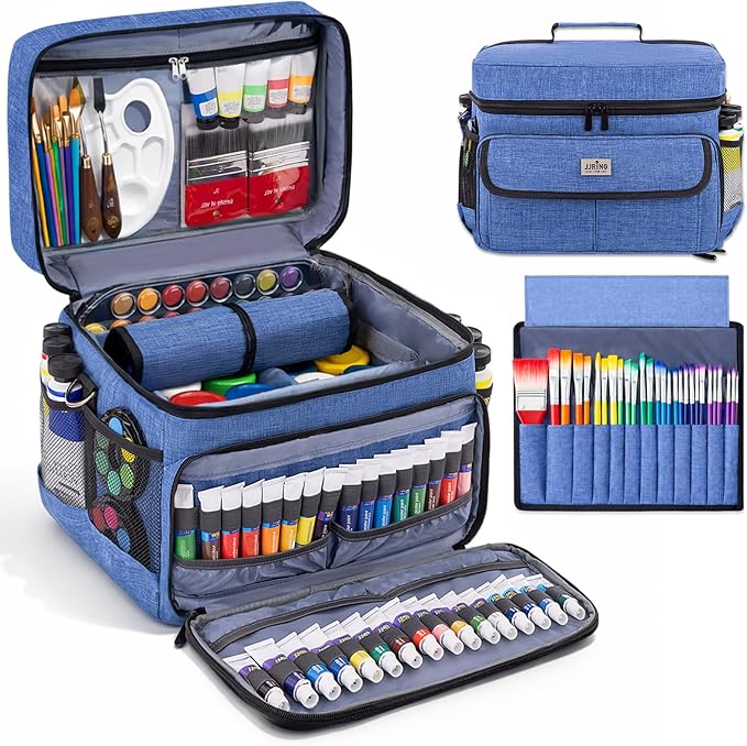 JJRING Versatile Acrylic Paint Organizer Bag With Adjustable Dividers For