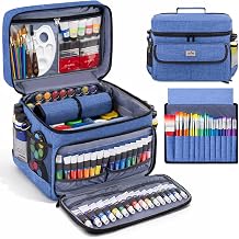 JJRING Versatile Acrylic Paint Organizer Bag With Adjustable Dividers For Multi-Size Bottles, Art Supply Storage Case Features 12-Slot Brush Holder & Clear Zipper Pocket, Travel Craft ToteBlue