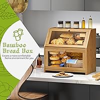 Vista 2 de BMOSU Panera con tabla de cortar, organizador de almacenamiento de pan de cocina, encimera de granja, panera doble de madera de bambú (natural)