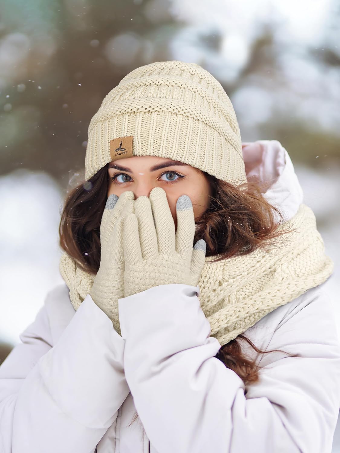 Winter Beanie Hat Scarf Gloves, Warm Fleece Knit Hats Touch Screen Gloves Neck Scarf Set Winter Gifts for Unisex Adult - Image 6