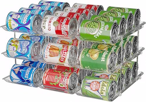 cjc Organizador de latas transparente para despensa, con ruedas automáticas y combinación gratuita, capacidad para 36 latas, organizador de latas