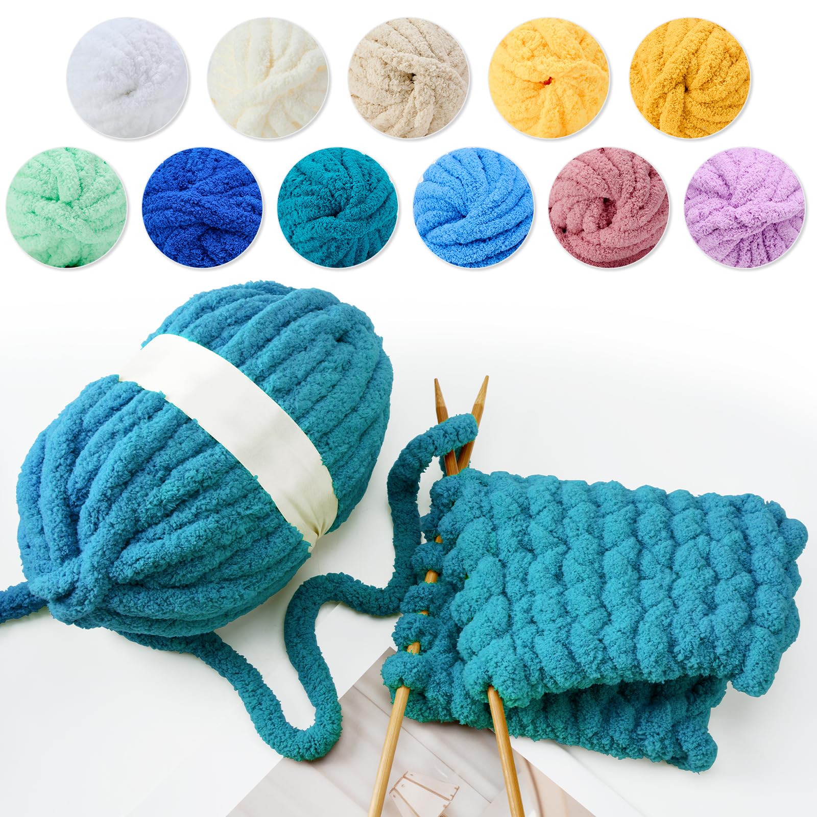 Chunky Chenille Yarn for Arm Knitting - Super Soft Jumbo Yarn, Machine Washable for DIY Blankets, Pillows, Home Decor 250g