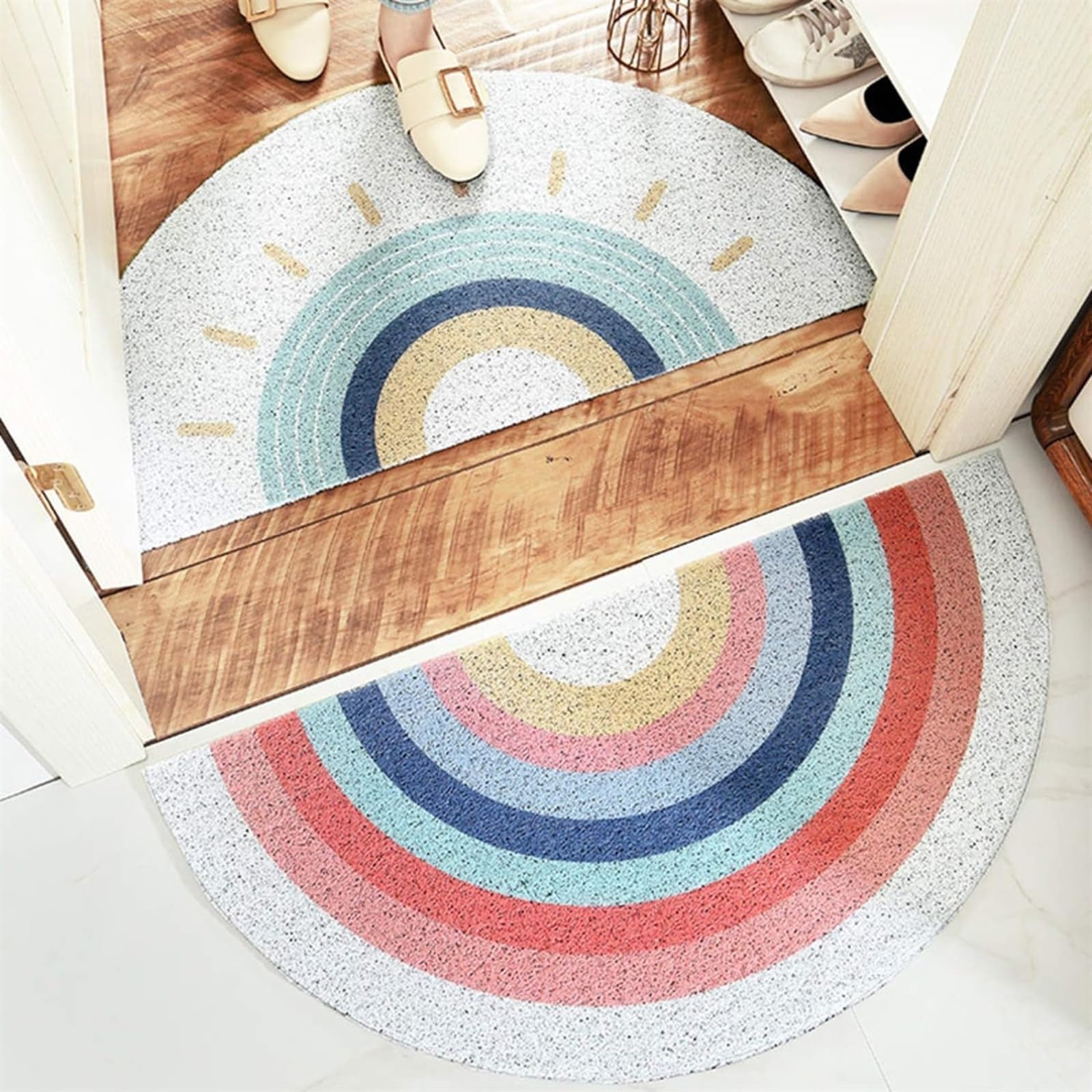 Felpudo Atrapapolvo para Puerta de Entrada Alfombra De Baño Semicircular, Absorbente Antideslizante,Alfombrillas Lavables,Piso Interior Resistente(C,45x90cm(18x35inch))