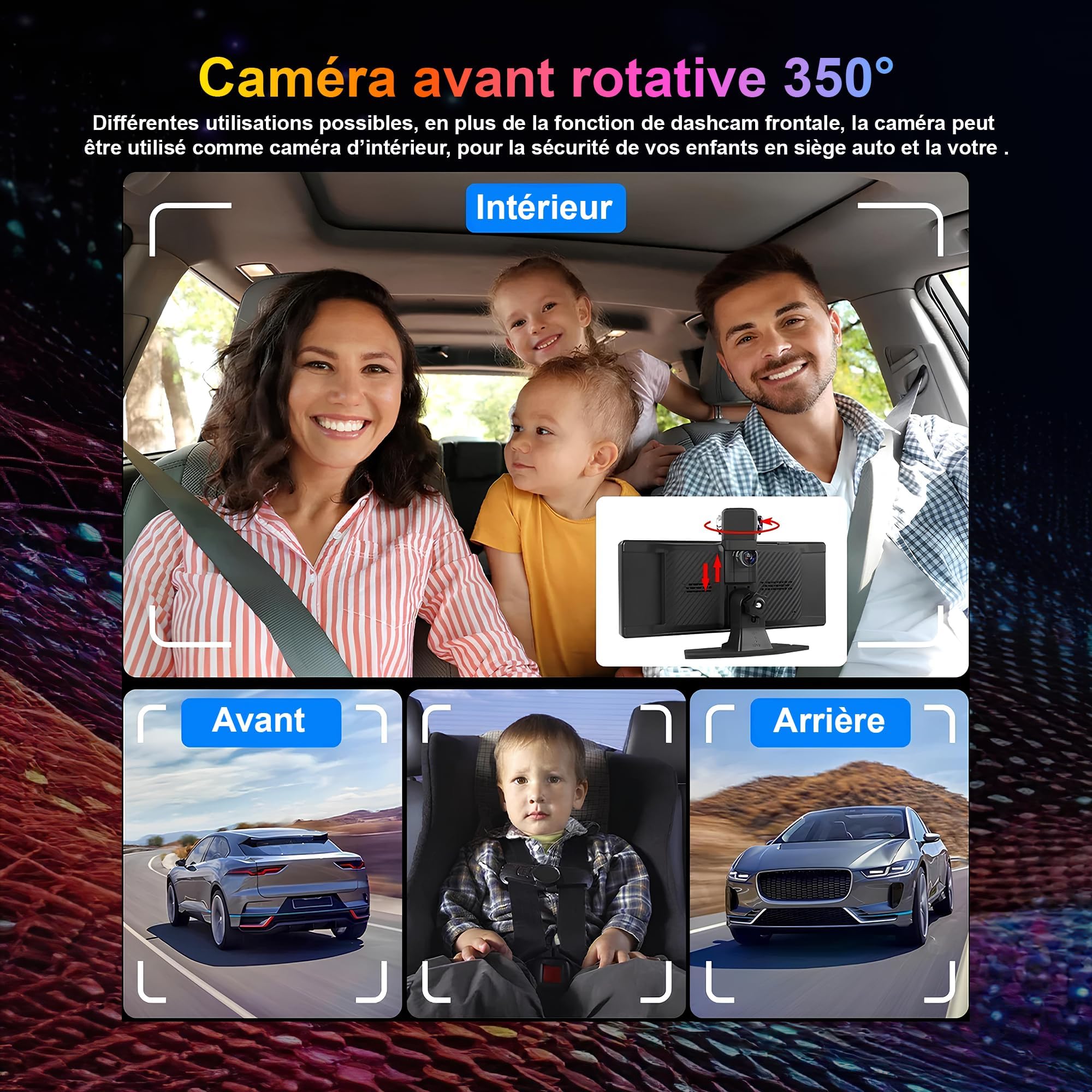 Schermo CarPlay per auto e Android senza fili da 10,26 pollici, IPS – Dashcam 4K + telecamera posteriore 1080p – Autoradio Bluetooth FM AUX – Plug & Play USB-C, scheda 64 GB – CarByNevo D4 Pro