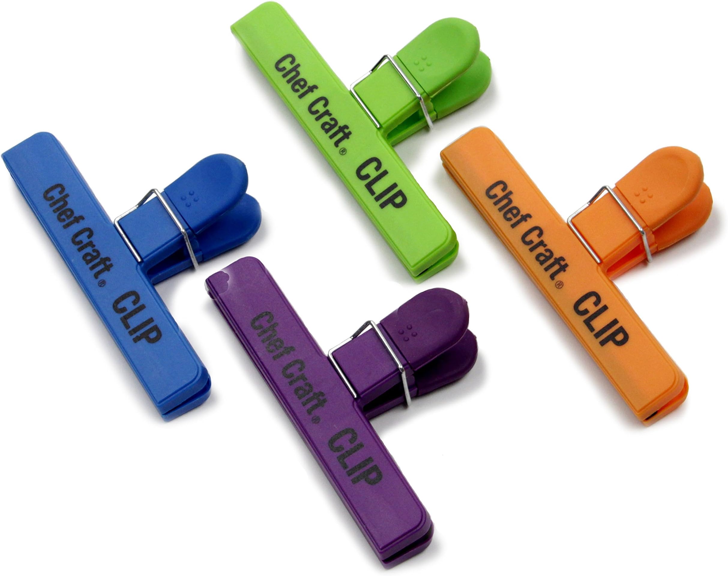 Chef Craft Vibrant Plastic 4 Piece Large Bag Clip Set, 4-Pack, Green/Blue/Orange/Purple