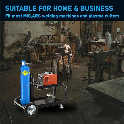 Vista 7 de ONECHOI Carro de soldadura, carro de soldador MIG TIG ARC con mango mejorado, ruedas galvanizadas, carro de tanque de soldadura portátil