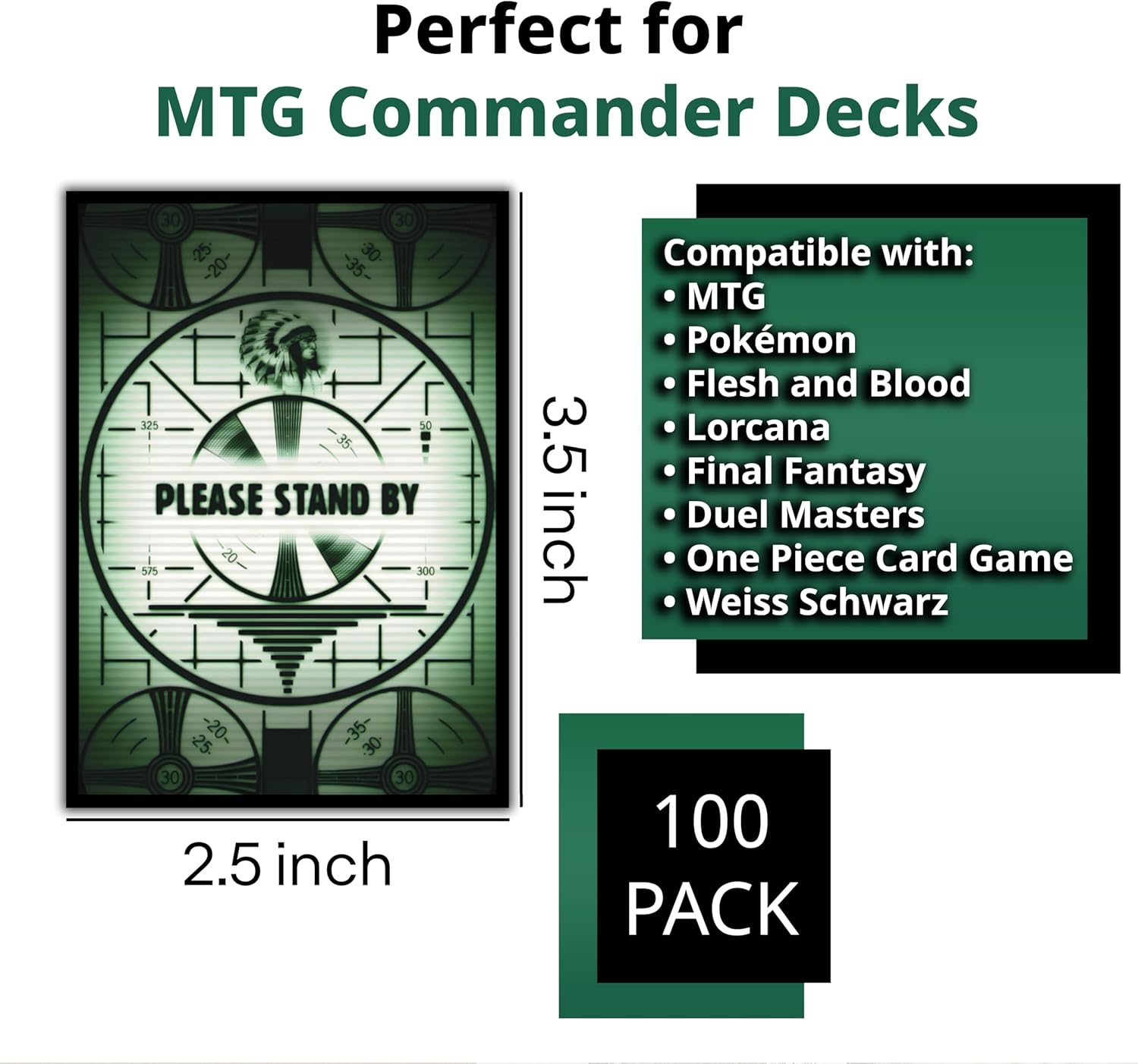 Please Stand by Card Sleeves - 100 Pack for MTG, Magic The Gathering, TCG Decks & More, Standard Size Card Sleeves for Trading Card Protection - Ideal for MTG Commander & Fallout Decks