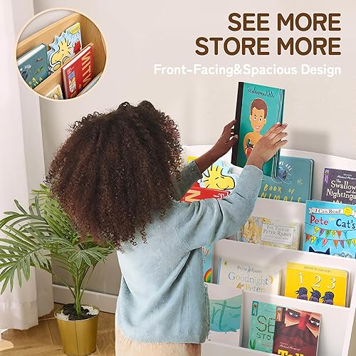 Miniatura 3 de TOETOL Estantería infantil de 4 niveles, estantes de exhibición de libros para aulas, salas de juegos y guardería, estante de madera para libros