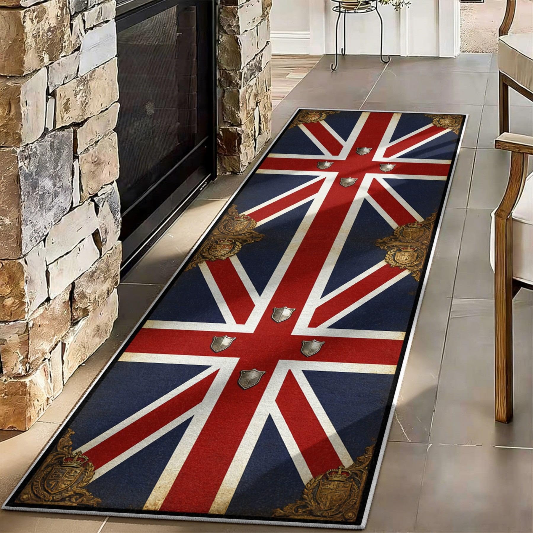 WAOTMN British Flag Non Slip Carpet Runners 80x300cm, Tradition Uk Union Jack Runner Rugs for Hallway Machine Washable Flannel Floor Mat for Laundry Room Hall Runners