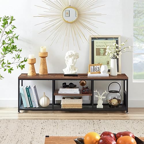 Miniatura 5 de VECELO Soporte de TV industrial, gabinete de televisión con almacenamiento abierto, centro de entretenimiento de consola, mesa auxiliar con marco de