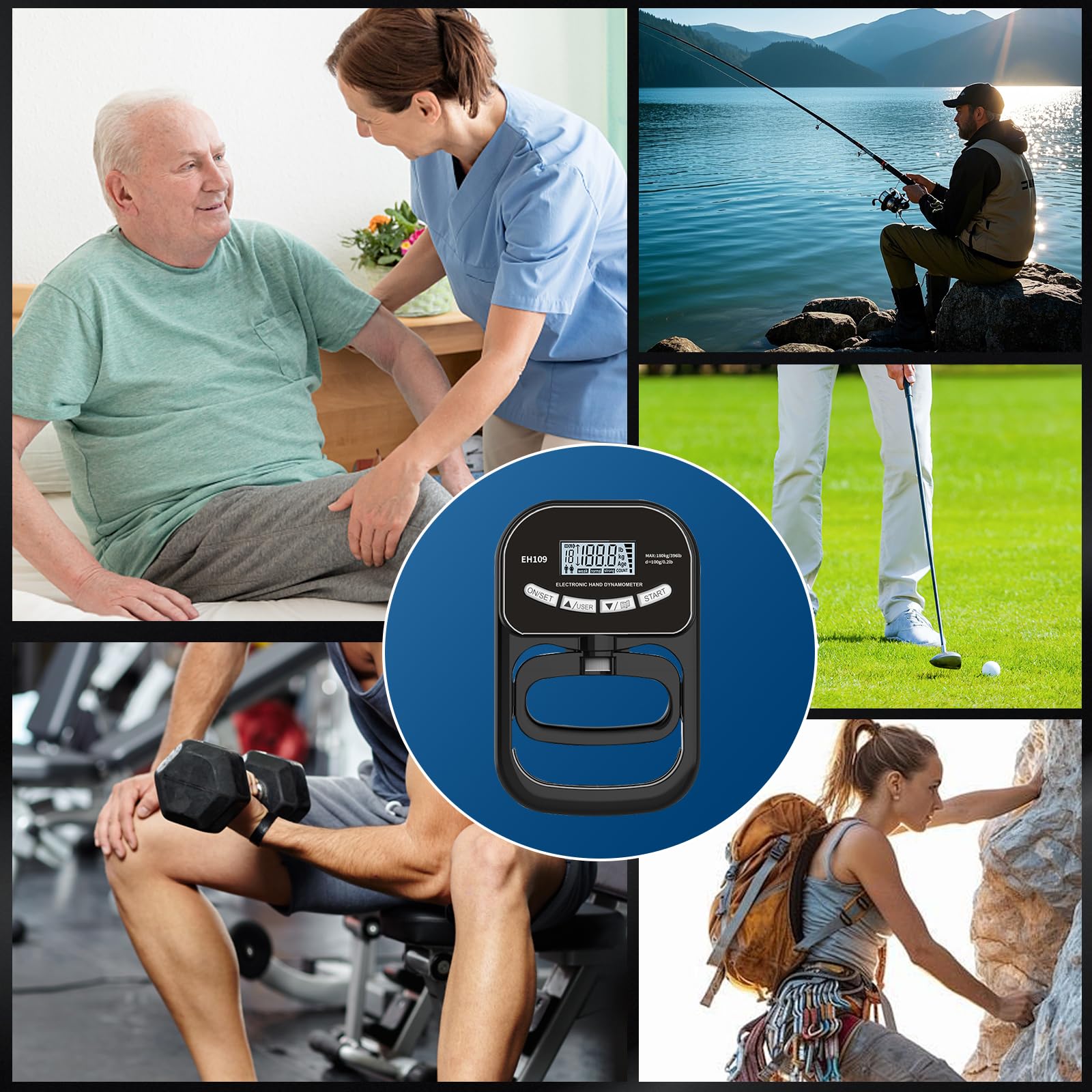 Dinamometro Digitale per Afferrare, 396 lbs/180 kg, Dinamometrica Manuale con Display LCD, Dinamometro Addestramento Afferrare Nero, con Cavo di Ricarica USB, con 19 Gruppi di Registrazione