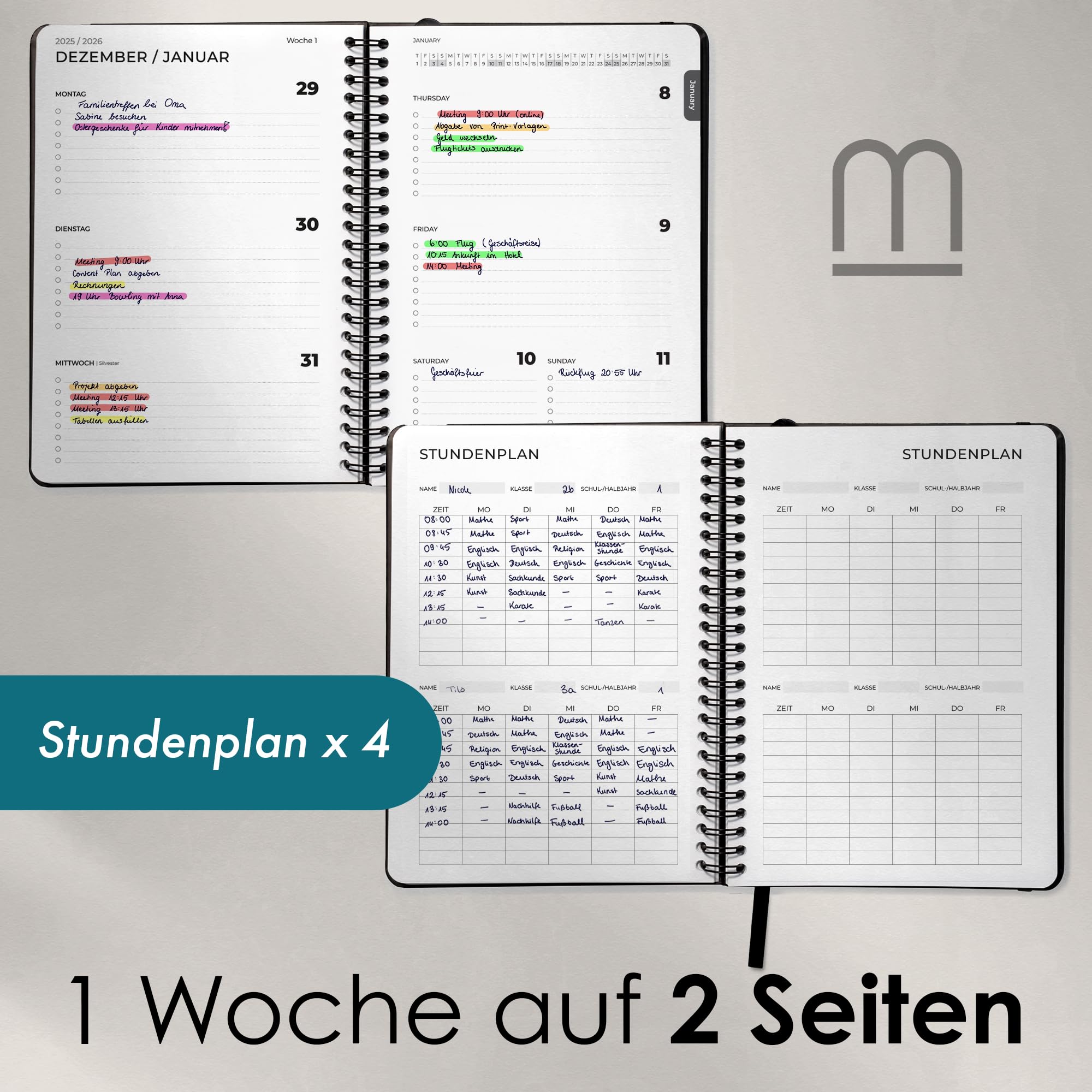 Häfft® Lieblings-Timer Kalender 2026 A5 Fine Flowers rosé Hardcover Terminplaner, Spiralkalender, Terminkalender, Wochenplaner, Ringbuch Planner - nachhaltig & klimafreundlich